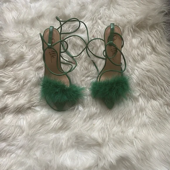 Green Feathered Heel Sandals - Picture 4 of 5